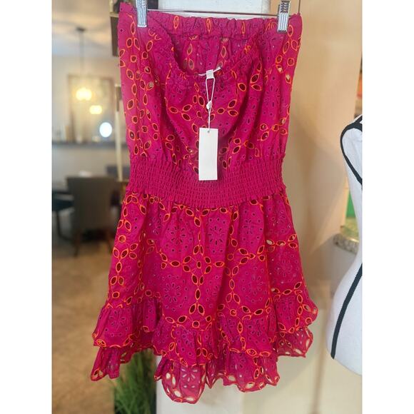 Milly Women's Pink Verity Strapless Eyelet Minidress Size M 6-10 NEW MSRP $399 - Picture 7 of 7